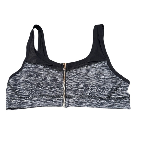 LULULEMON Black and Gray Sports Bra with rose gold zipper and mesh details 10 - Picture 2 of 7